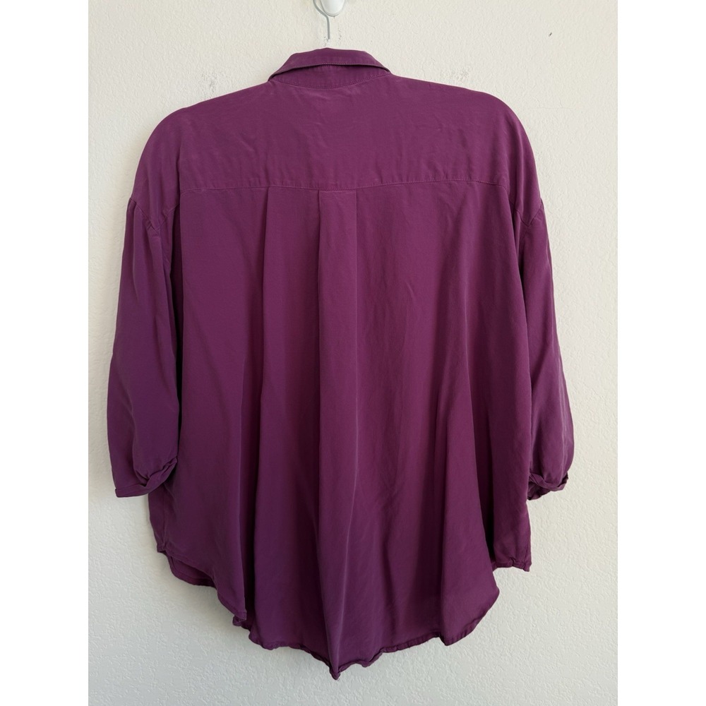 Maeve Anthropologie Silk Blouse Women's Large Magenta Cut Out Long Sleeve Career - Picture 3 of 11